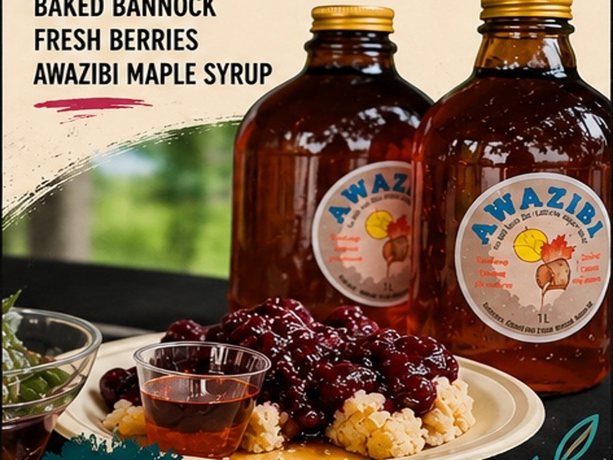 Maple Berry Bite with baked bannock, berries and Awazibi maple syrup